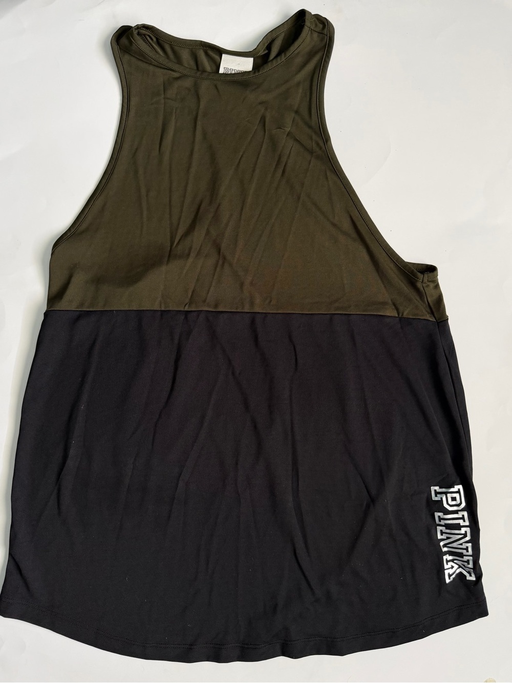 PINK Two-Tone Olive Green & Black Tank Top XS